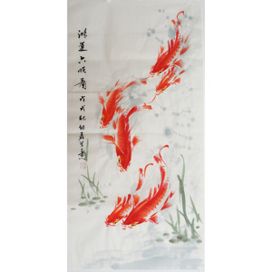 三尺国画鲤鱼图 鸿运当头六顺图 纯手绘花鸟写意画 邵磊0057