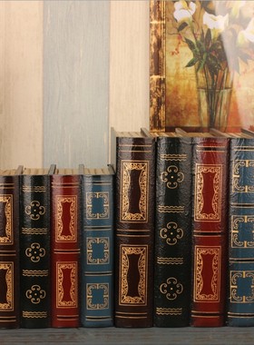 装饰摆件道具书木质首饰盒办公桌面样板房装饰收纳道具假书仿真书