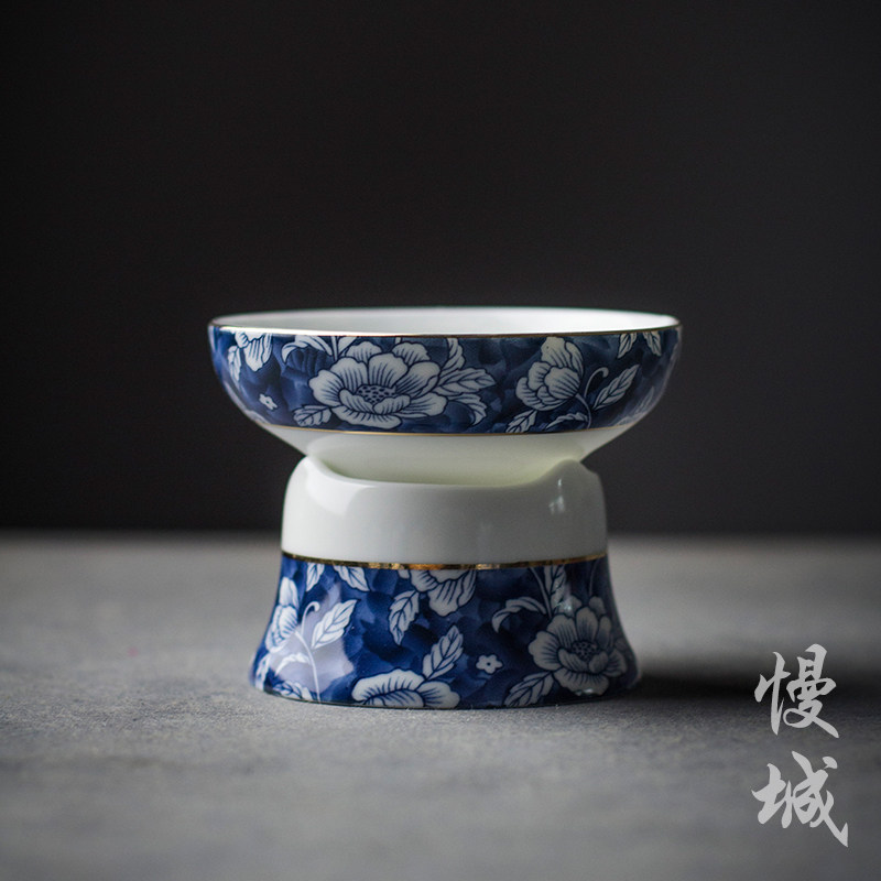 陶瓷茶漏青花瓷茶滤创意滤茶器功夫茶具配件茶叶过滤网架