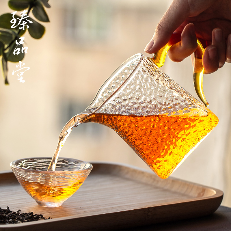 臻品堂方形锤纹玻璃公道杯加厚耐热家用公杯茶海倒茶器茶具分茶器