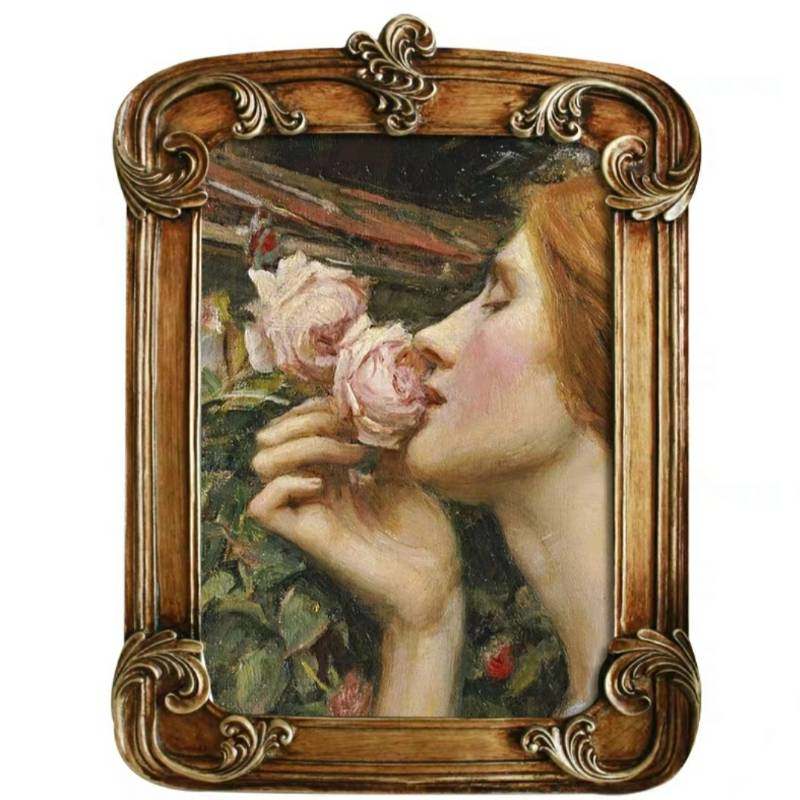 沃特豪斯玫瑰的灵魂法式复古装饰画铜色浮雕摆台相框卧室玄关挂画