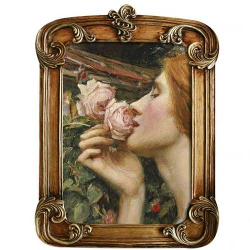 沃特豪斯玫瑰的灵魂法式复古装饰画铜色浮雕摆台相框卧室玄关挂画