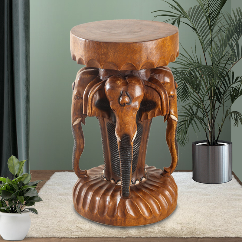 实木凳子家用创意大象凳子换鞋凳大象圆凳木桩底座墩子摆件装饰