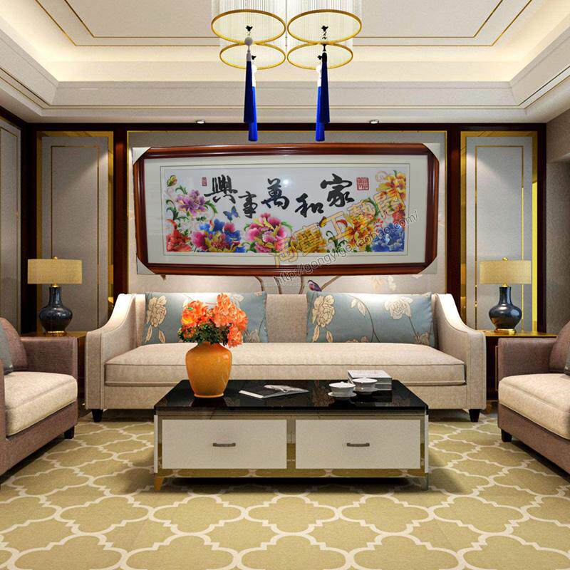 真丝苏绣客厅成品装饰 刺绣家和万事兴2米大尺寸 丝线绣家庭挂画