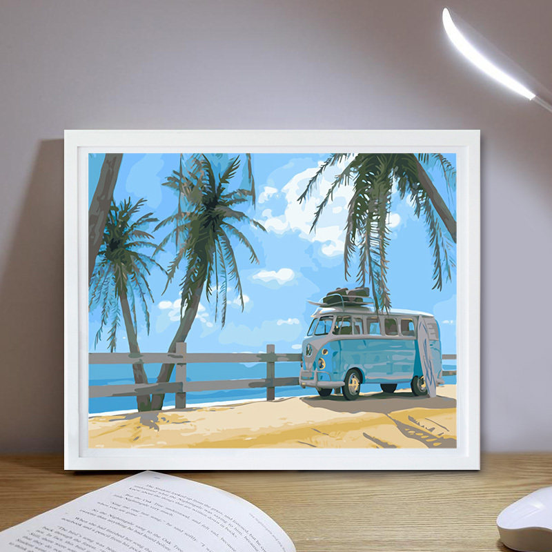 佳彩天颜 数字油彩画diy油画风景手工手绘填色大海滩装饰画儿童画