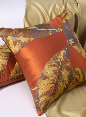 床头客厅靠垫抱枕绸缎中式橙色提花样板间床上沙发靠枕腰枕套定制