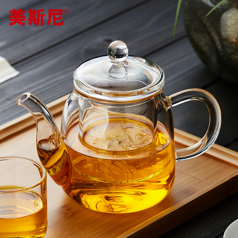美斯尼 玻璃茶壶耐热家用过滤泡茶壶小号加厚花茶壶茶具套装500ml