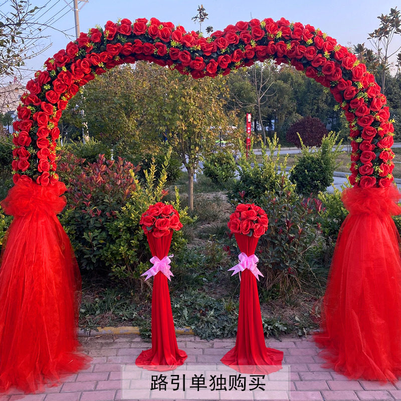 婚庆花门绢花拱门开业喜庆绢花拱门雪纱花门花架开业拱门喜庆花架