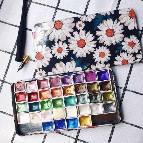 36色珠光固体水彩颜料分装手工金属色水粉颜料美术绘画美甲专用