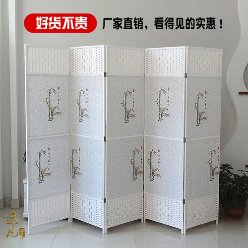 中式屏风折叠草编布艺屏风玄关移动隔断办公酒店屏风简约客厅折屏