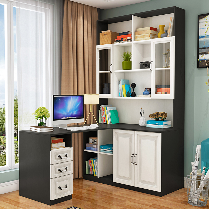 现代简约转角电脑桌书桌书架组合书柜台式办公桌家用学习桌写字台