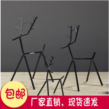 现代高档铁艺摆件创意几何铁艺动物工艺品黑色鹿家居装饰生财有鹿