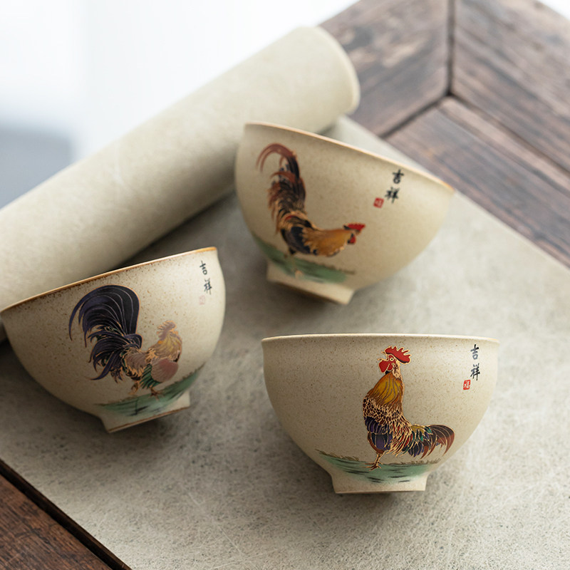 憨人粗淘功夫茶具手绘茶杯品茗杯主人杯个人杯大号茶盏单杯鸡缸杯