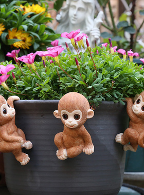 花园杂货 盆景小摆件装饰品园艺摆创意挂盆小猴子仿真动物摆件