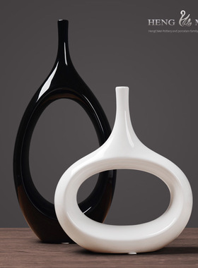 陶瓷艺术品摆件黑白现代风创意抽象设计玄关电视柜客厅装饰品摆件