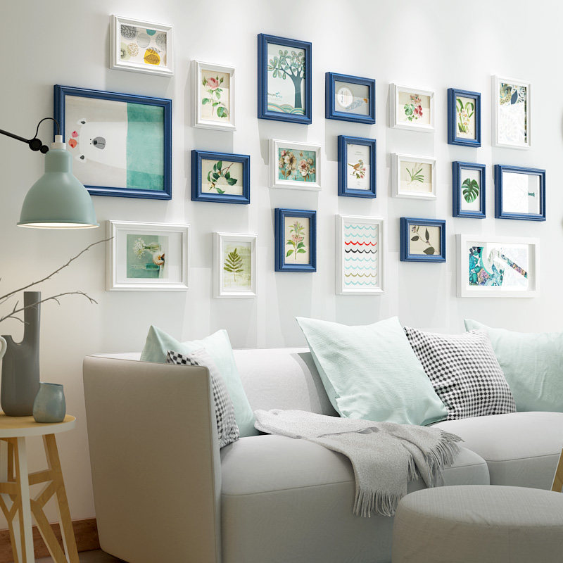 欧锋客厅卧室小清新挂墙相框组合实木照片墙装饰沙发电视背景墙饰