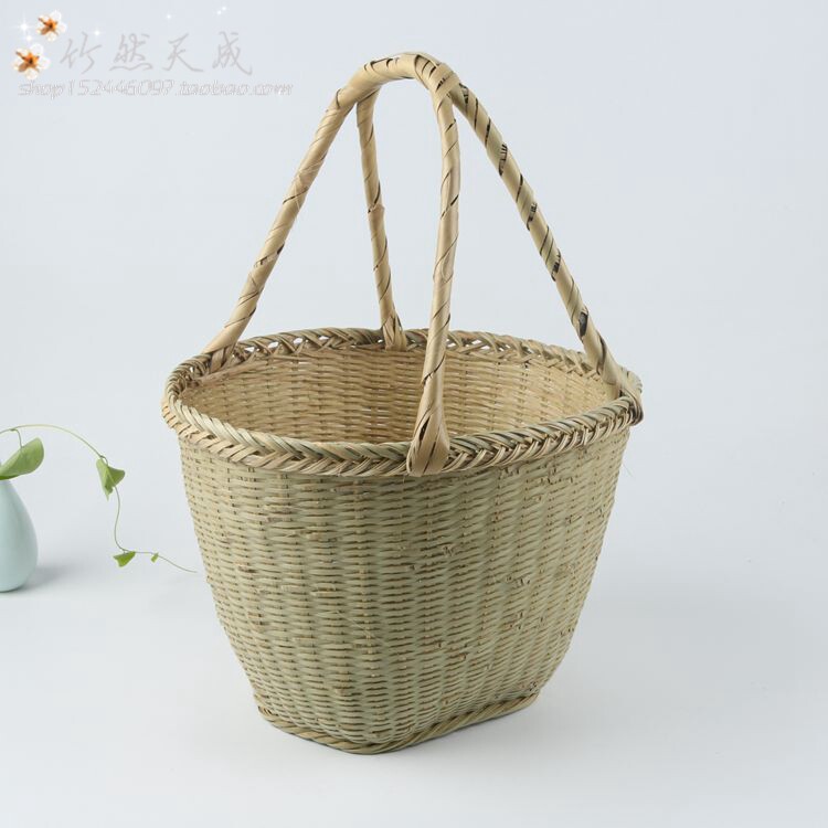 纯手工竹编篮小竹篮子手提青皮篮买菜篮收纳篮杭州蓝水果鸡蛋篮子