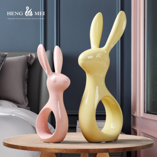 客厅摆件陶瓷糖果色兔子创意卧室装饰玄关家居桌面办公室小摆件设