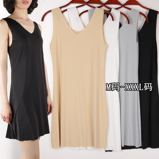 冰丝睡裙女大码连衣裙中长款超薄夏季吊带无痕内搭衬裙打底裙睡衣