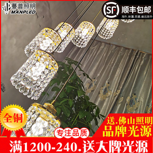 新中式全铜楼梯间长吊灯轻奢水晶灯别墅中空客厅跃层旋转楼梯吊灯