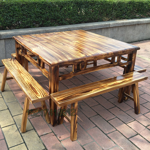 面馆实木八仙桌休闲农庄餐馆农家乐方桌复古饭店正方形餐桌凳组合