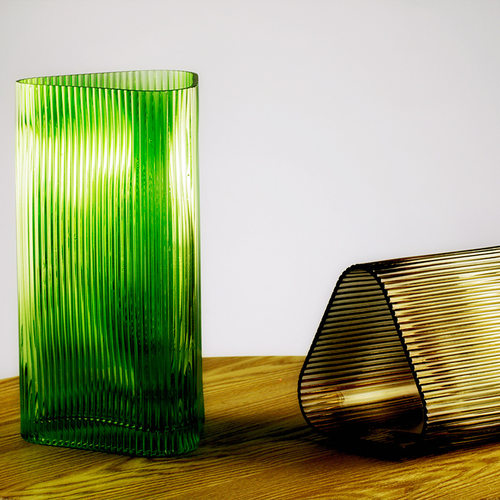 欧式三角竖纹透明玻璃花瓶客厅装饰品摆件水培干花装饰花鲜花花盆