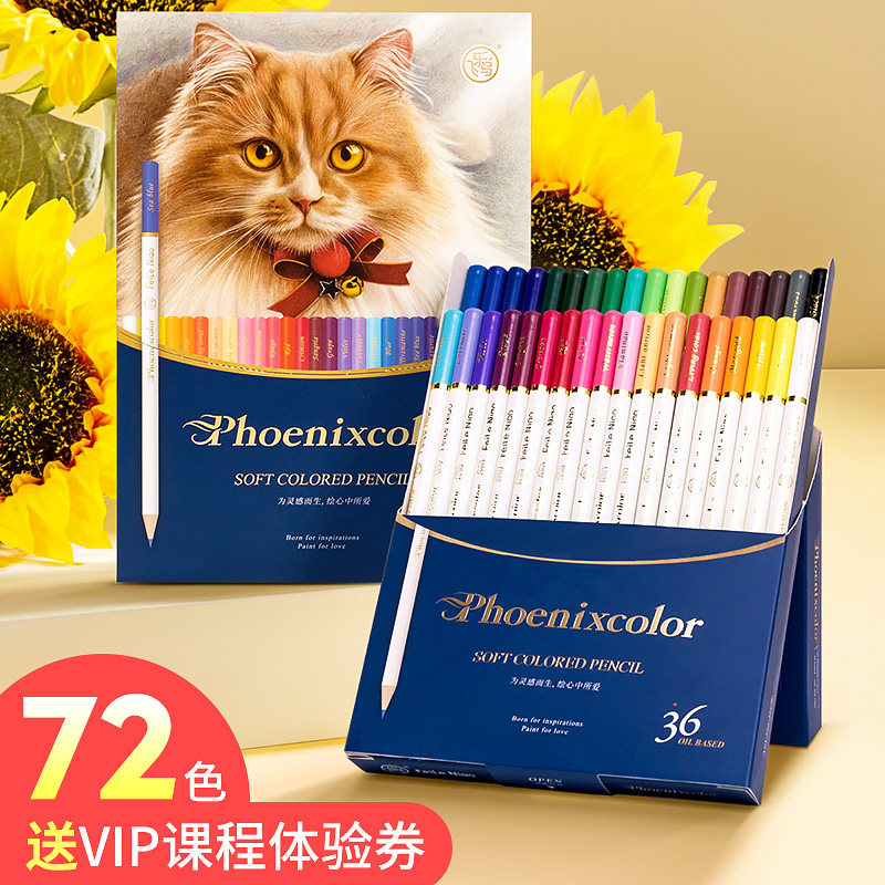 飞乐鸟彩铅72色彩色铅笔48色油性彩铅笔儿童美术用品绘画工具36色