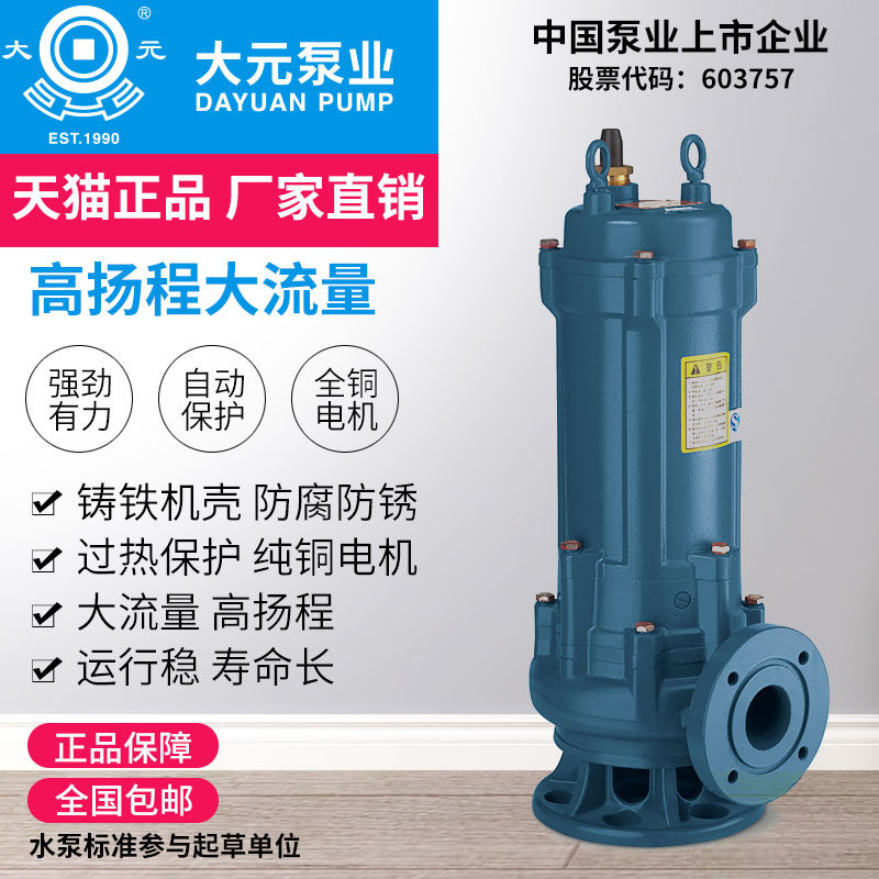 大元污水泵大功率380v抽水排污泵高扬程工用污水提升泵农用潜水泵