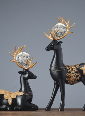 水晶球小鹿中式摆件客厅酒柜装饰品现代家居饰品书房博古架工艺品