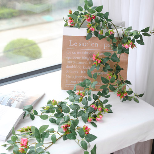 仿真玫瑰花藤假花藤条客厅空调管道室内吊顶装饰遮挡塑料藤蔓植物