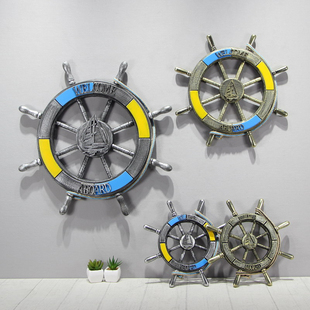 地中海船舵挂件装饰品酒吧背景墙仿古舵手壁饰海洋风餐厅复古挂饰