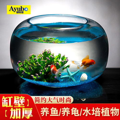玻璃鱼缸客厅小型桌面创意金鱼缸水培花瓶家用圆形造景装饰乌龟缸