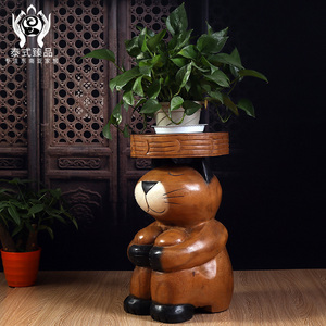 泰国木雕猫凳实木创意可爱猫凳子换鞋凳摆件家用餐凳客厅时尚花几