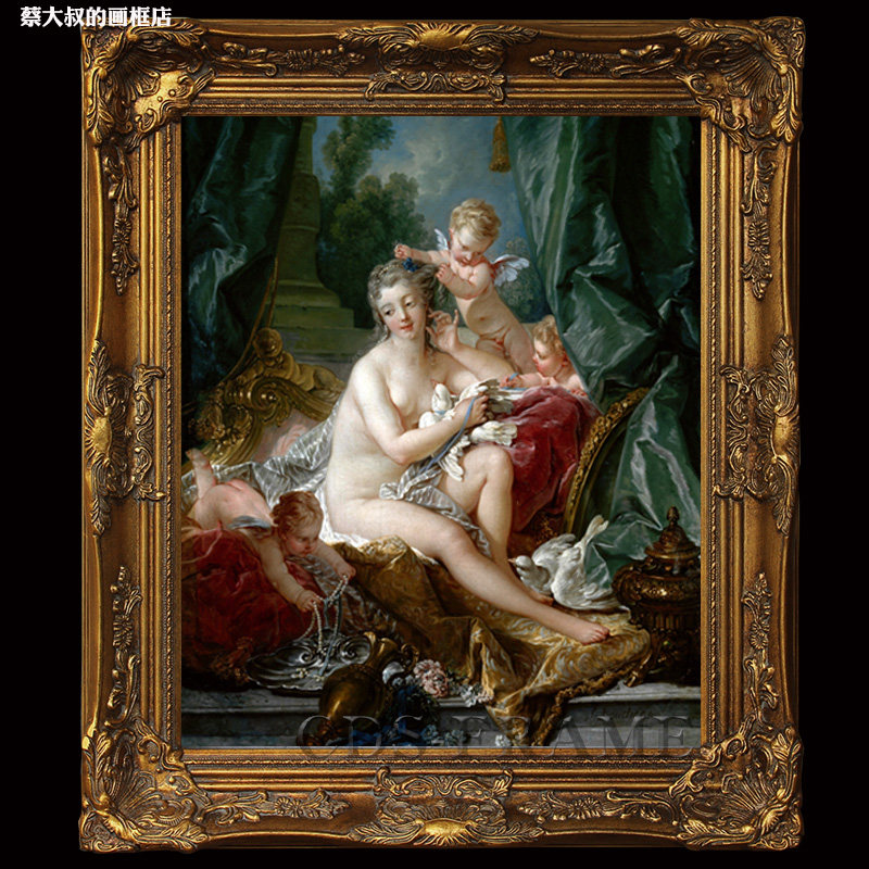 欧式油画框复古金色油画装裱镜框定做相片框实木带雕花外框