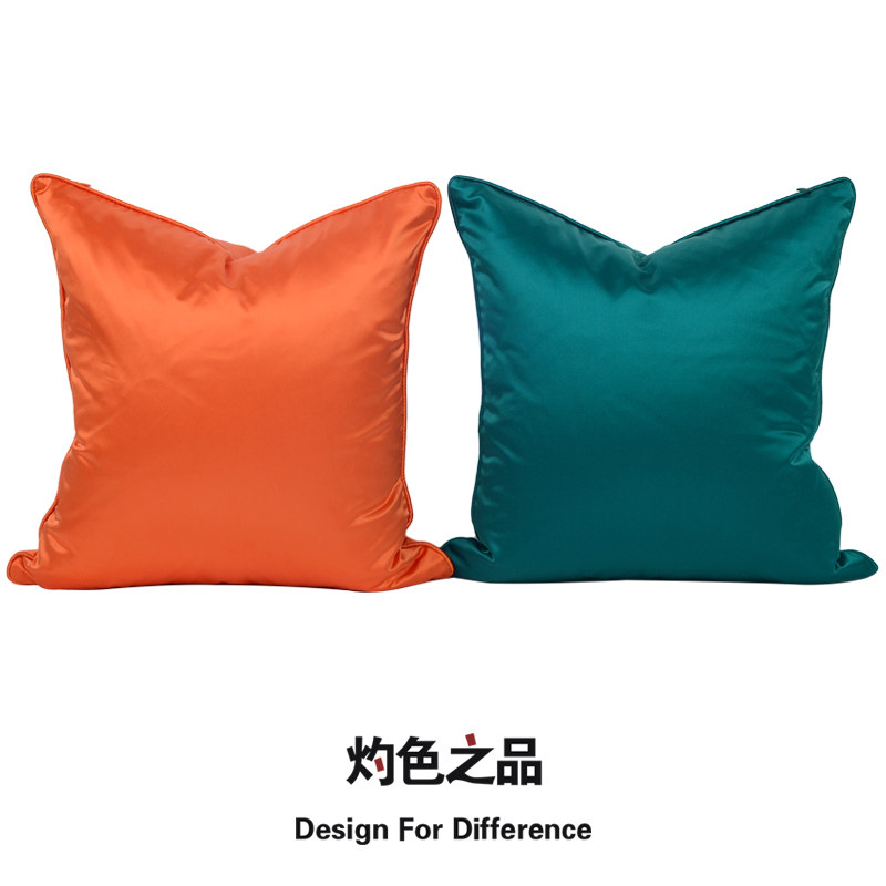 纯色绸缎靠枕简约现代方形沙发客厅靠垫橙色祖母绿卧室布艺抱枕套
