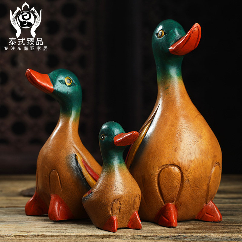 泰国工艺品木头鸭子摆件客厅电视柜酒架书架博古架站立装饰品摆设,家居饰品,装饰摆件,淘宝优惠券,粉丝福利购,淘宝优惠卷