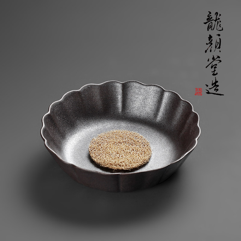 龍颜堂陶制铁釉花菱壶承干泡茶盘茶托壶托铁锈红釉干泡盘养壶盘