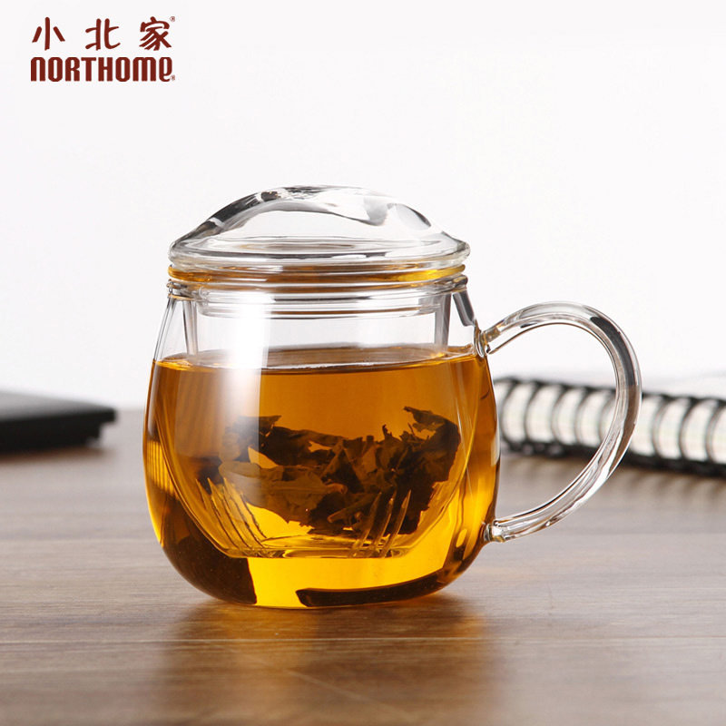 小北家茶杯胖胖杯耐热玻璃透明玻璃杯子可加热水杯茶水分离泡茶杯