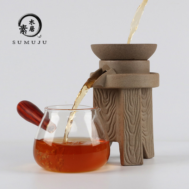 粗陶茶滤全半自动懒人石磨过滤器陶瓷茶漏托漏碗公杯功夫茶具套装