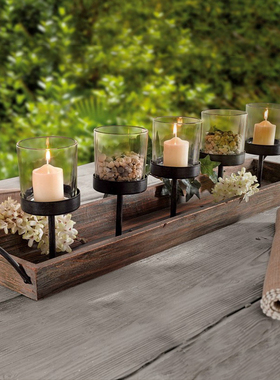 DORA HOUSE欧式法式复古木质烛台 仿古做旧酒吧别墅装饰配烛杯