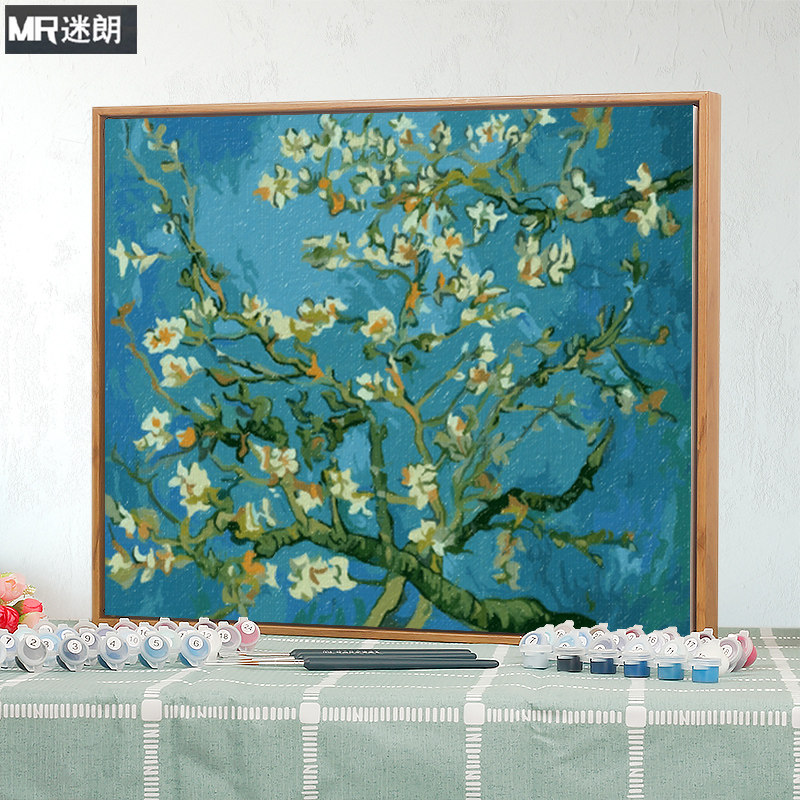diy数字油画名画手绘梵高杏花填色填充画画手工油彩挂画装饰减压