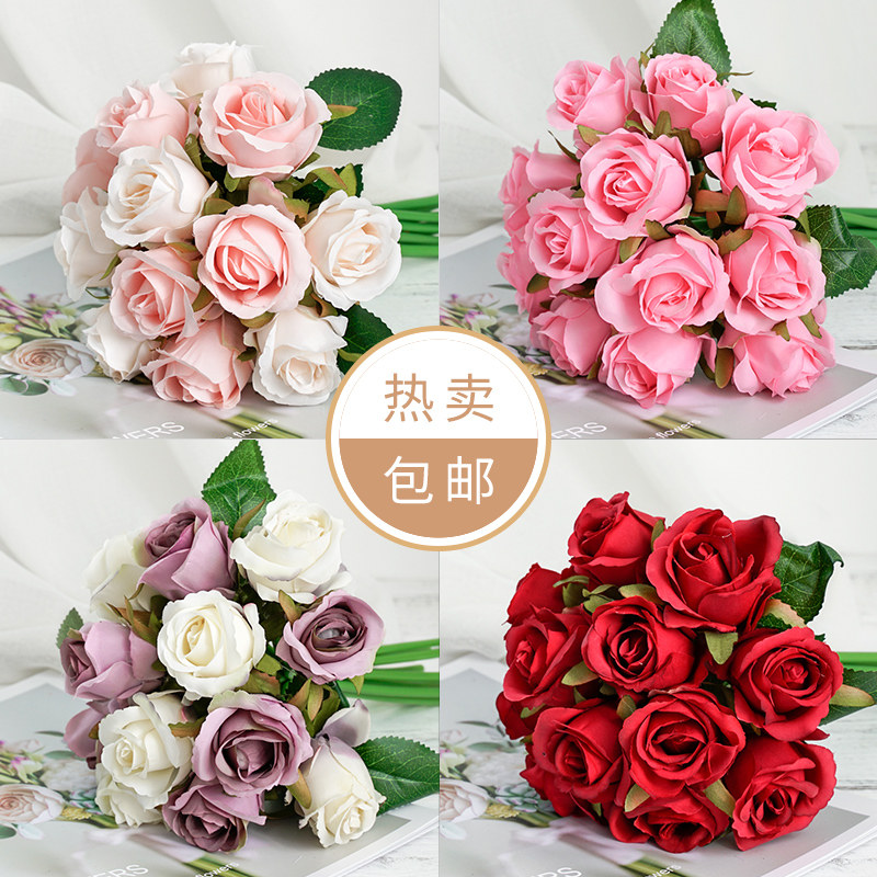 假花玫瑰花绢花仿真花套装客厅室内餐桌花瓶装饰花束摆件摆设花艺