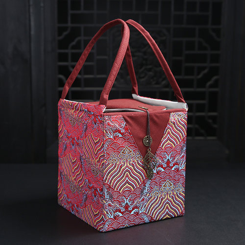 海浪纹茶叶罐布包礼盒单双罐空礼袋大中号陶瓷茶叶罐空礼盒包装袋