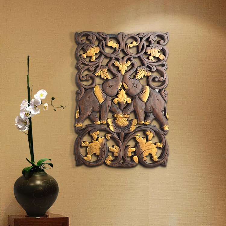 泰国木雕画挂件实木复古电视背景墙壁挂客厅玄关中式挂画装饰画
