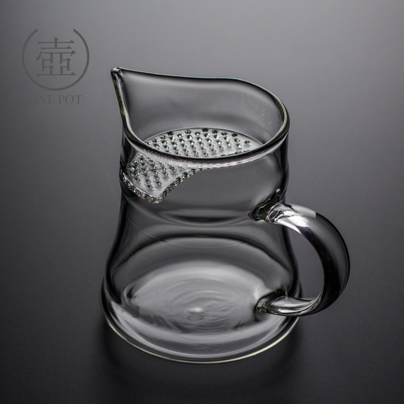 绿茶带滤公杯 带把月牙杯玻璃公杯滤网分茶器 耐热加厚透明茶海