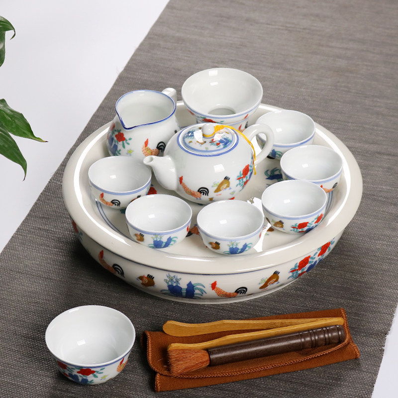 整套中式家用鸡缸杯杯茶具套装创意茶壶盖碗大明成化斗彩茶杯礼盒