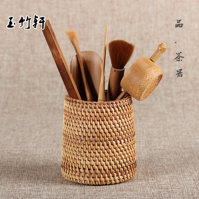 越南藤编 茶道六君子套装 功夫茶具零配件竹制茶夹茶勺 竹木组合