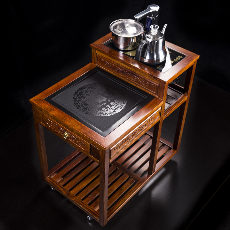 汇享花梨木茶水柜实木茶车茶台功夫茶具茶盘茶桌边柜电茶炉架抽屉