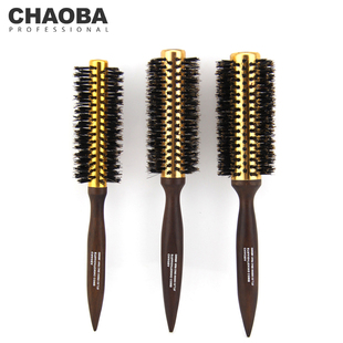 CHO B桃木铝管毛碌圆筒梳 猪鬃毛滚梳直卷发梳子梨花头造型梳