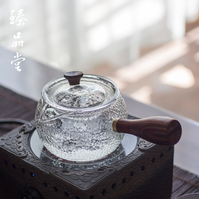 玻璃侧把茶壶 带过滤花茶壶 耐热锤纹黑茶煮茶器家用耐高温泡茶壶